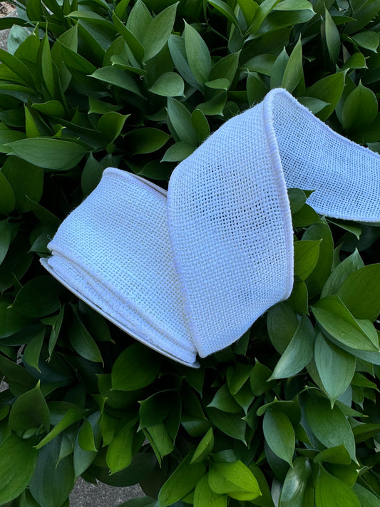 White Burlap Wired Ribbon 2.5"x 10YDS