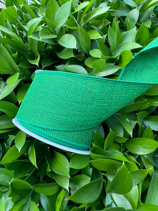Green Linen Wired Ribbon 2.5"x 10YDS