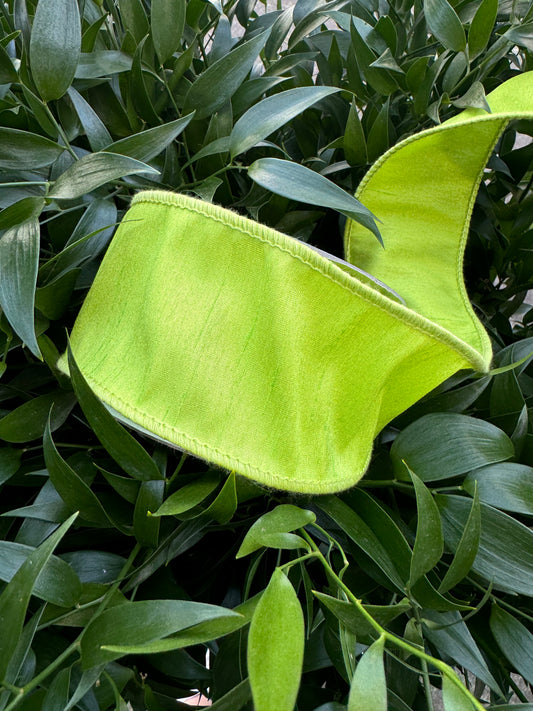 JME heavy wired ribbon. CITRUS GREEN Dupion 2.5"x 10YDS