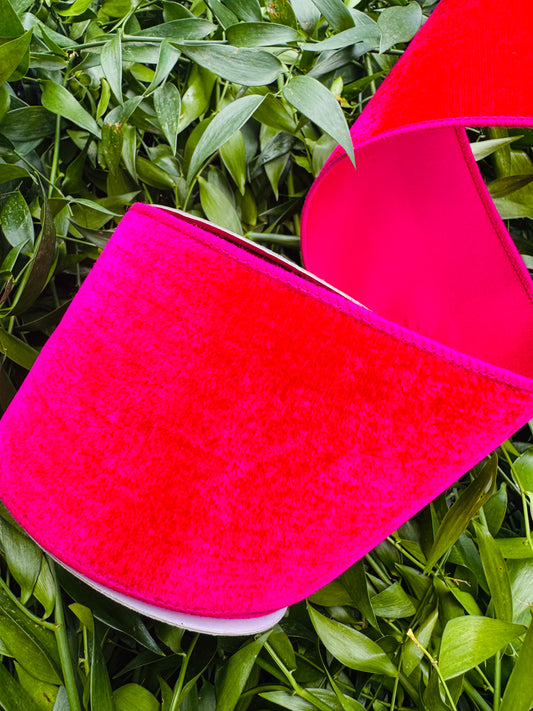 JME heavy wired ribbon. Hot Pink velvet with taffeta back 4" x 10 yards