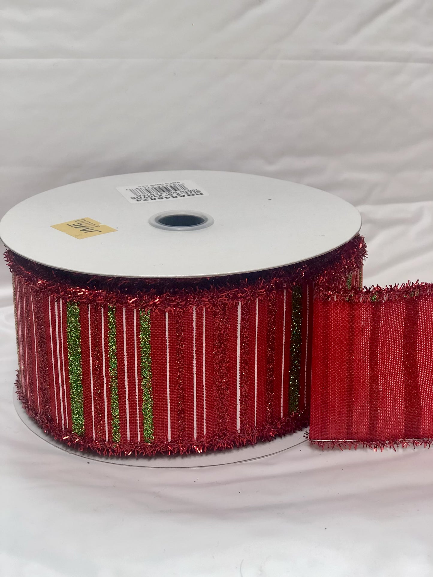 Red/Green Metallic Striped with Red Backing 2.5 Inch by 10 Yard