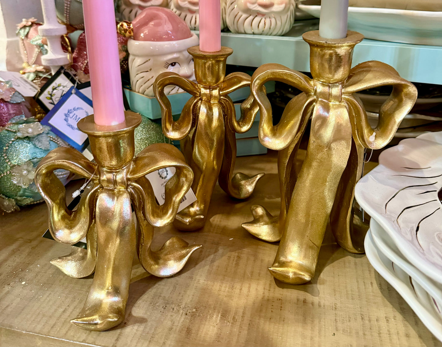 Gold Bow Candle Sticks (Set of 3)