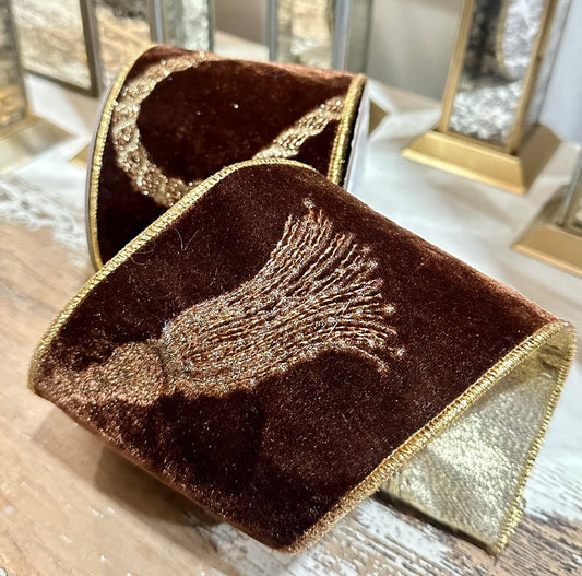 Velvet Brown with Gold Backing and Embroidered Tassels