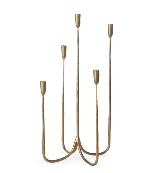 Forged Iron Brass Curved Candelabra, Tall  L10.00" x W10.00" x H29.00"