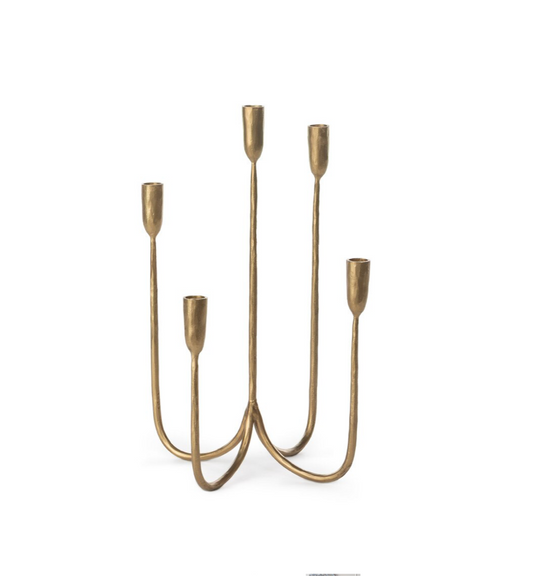 Forged Iron Brass Curved Candelabra, Short  L11.5" x W11.5" x H17.25"