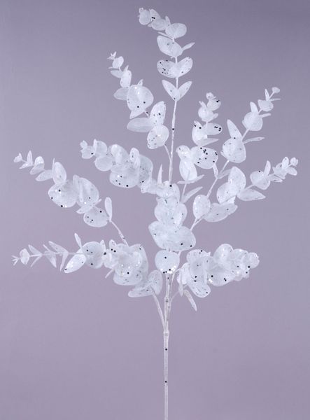 33.5"L White Glitter Seeded Eucalyptus Spray