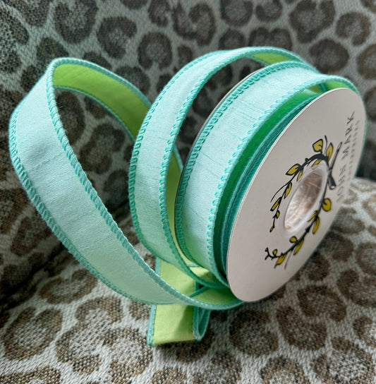 Aqua/Green Double Sided Dupion 1 Inch by 10 Yards