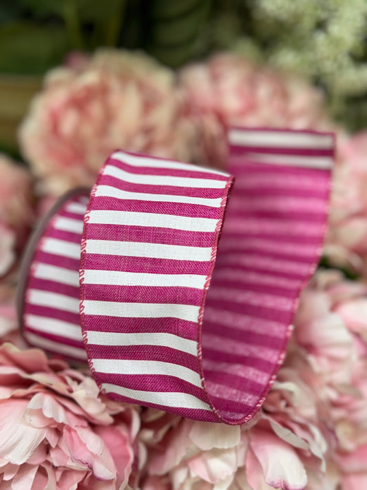 Hot Pink and White Striped 2.5 Inches by 10 Yards