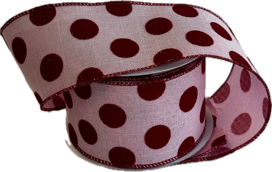 Pink with Red Polka Dots 2.5 Inches by 10 Yards